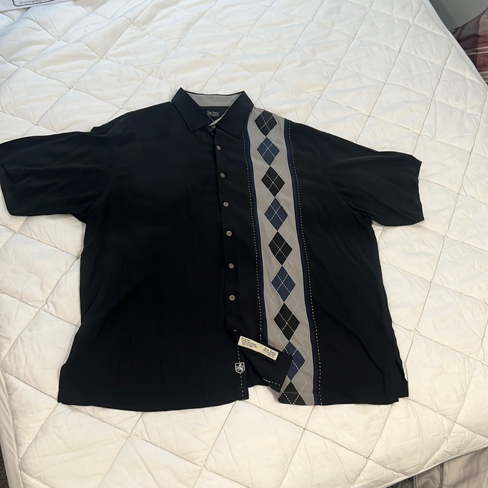 Nat Nast Casual Button Down 100% Silk Shirt 2XL